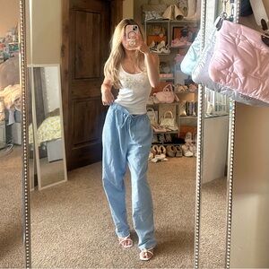 Sport Timer Vintage 90s Blue Gingham Preppy Cotton Casual Pants | Size M-L